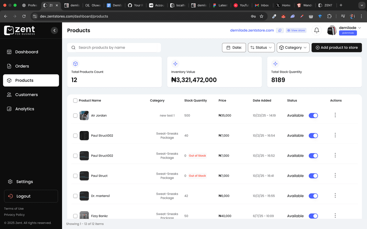 Zentstores Vendor Dashboard